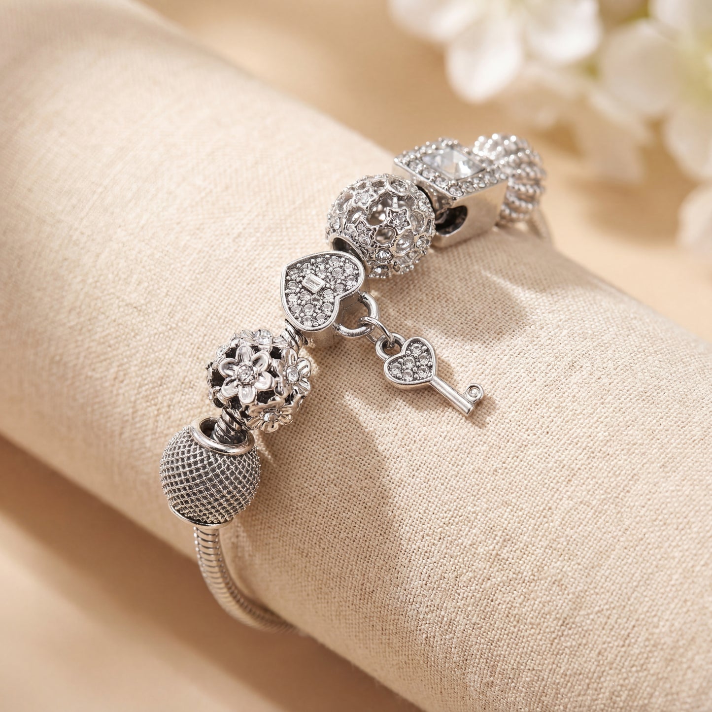 Aestify™ Silver Luxe Crystal Charm Bracelet – Premium CZ Stones