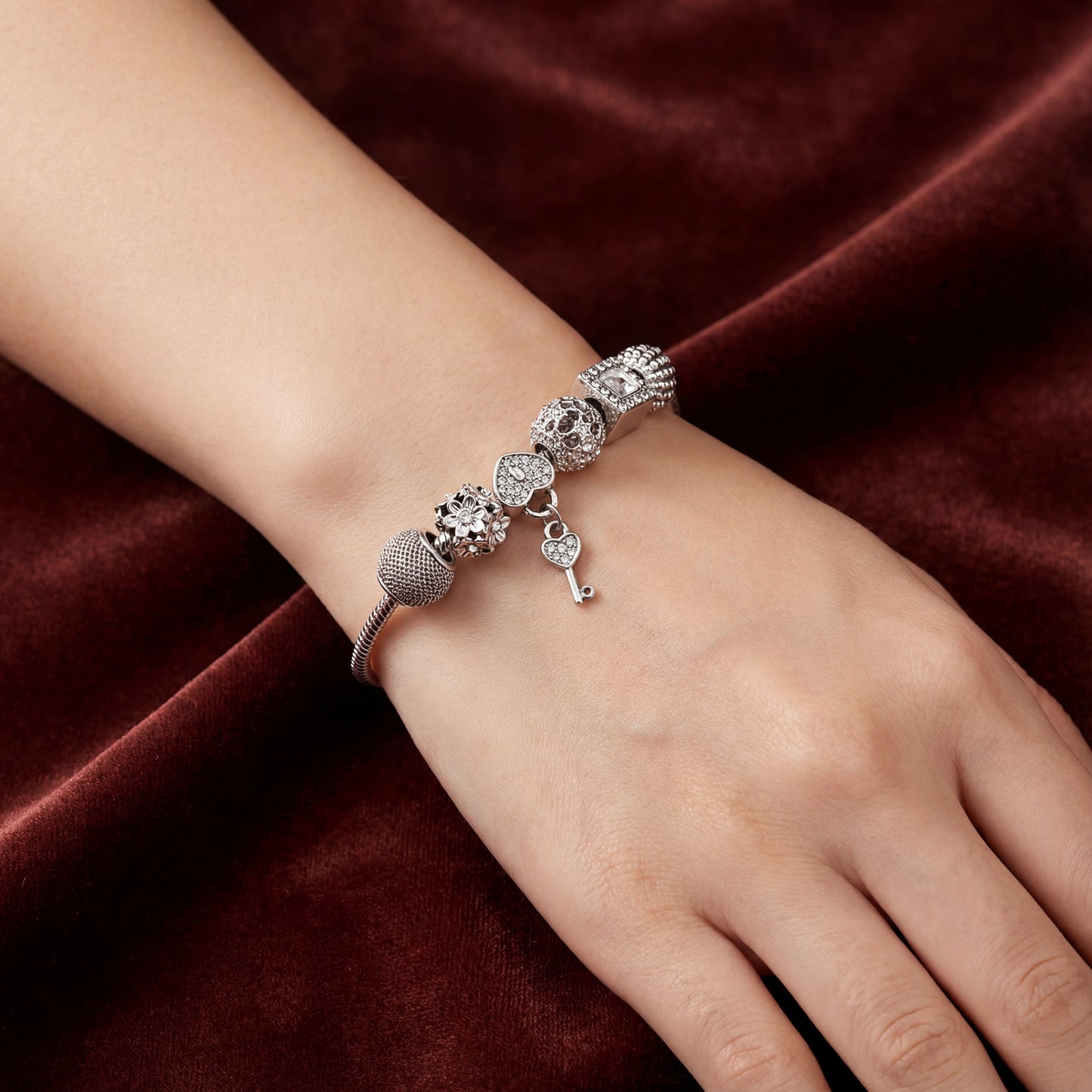 Aestify™ Silver Luxe Crystal Charm Bracelet – Premium CZ Stones
