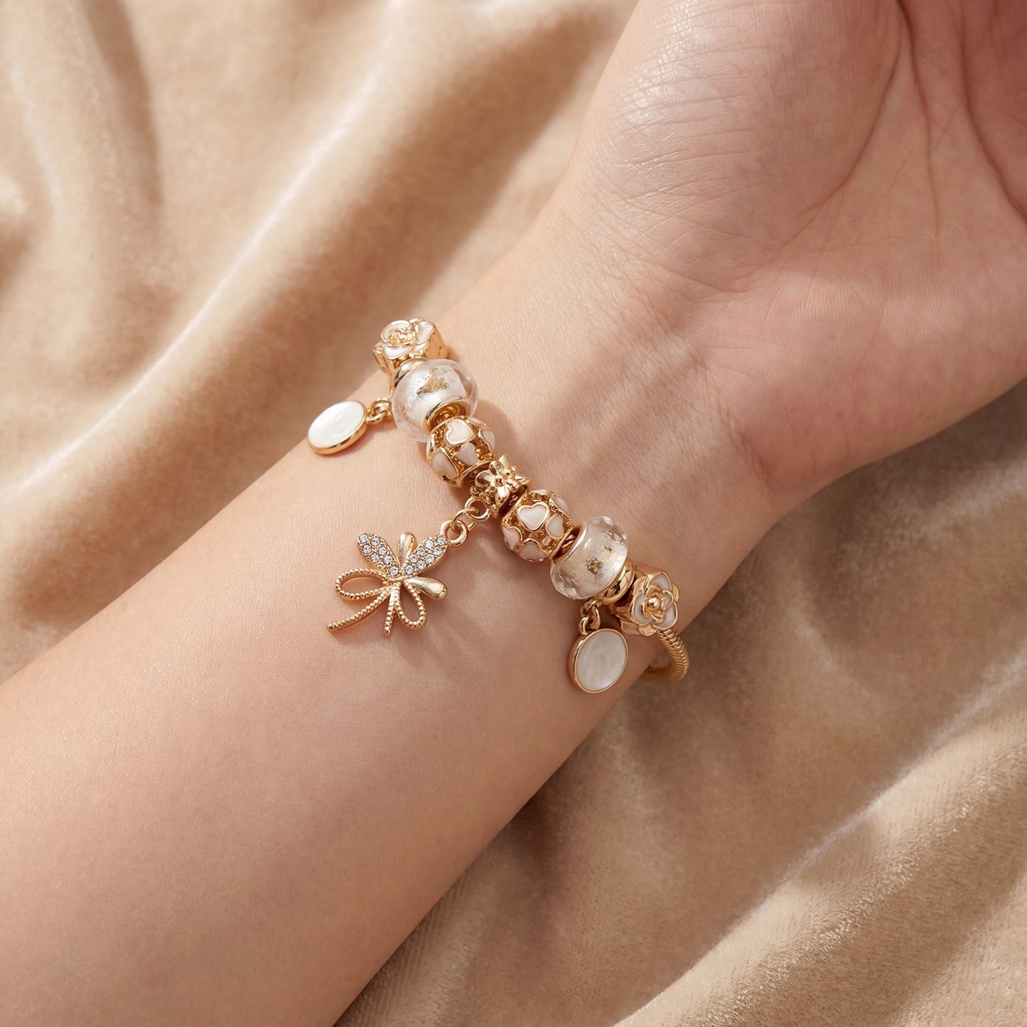 Aestify™ Crystal Bloom Charm Bracelet – 18K Gold Tone