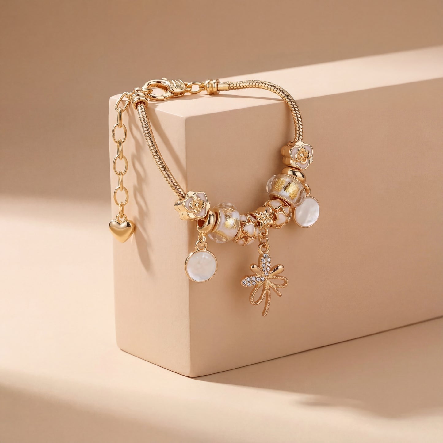 Aestify™ Crystal Bloom Charm Bracelet – 18K Gold Tone