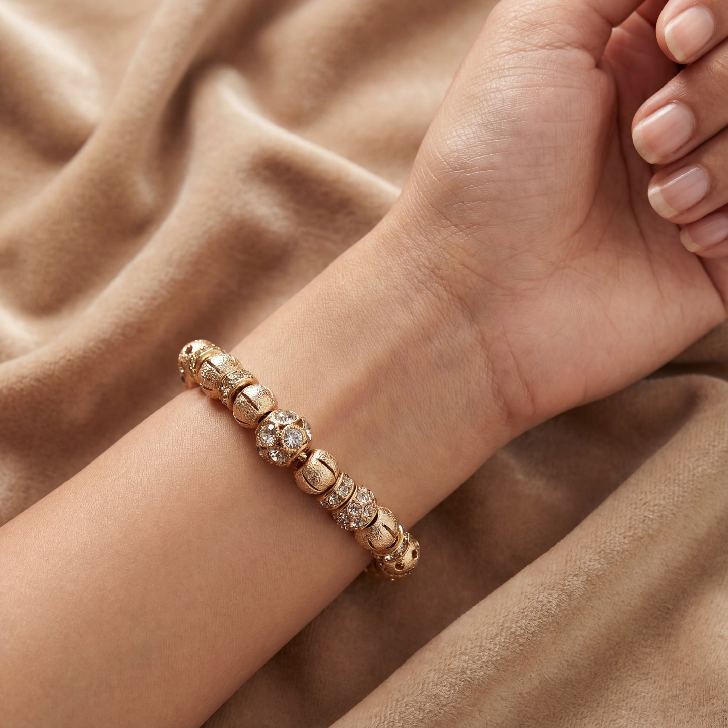 Aestify™ Gold Aura Charm Bracelet – 18K Gold Tone | Crystal CZ Beads