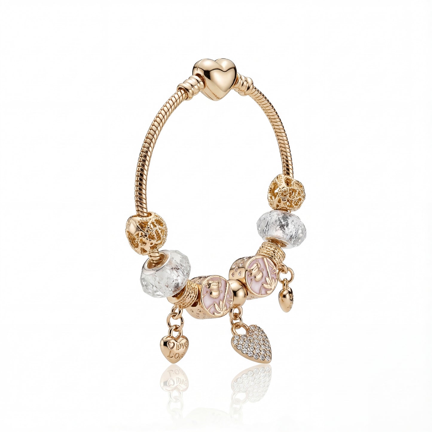 Aestify™ Golden Bloom Charm Bracelet – 18K Gold Tone | Crystal CZ Beads