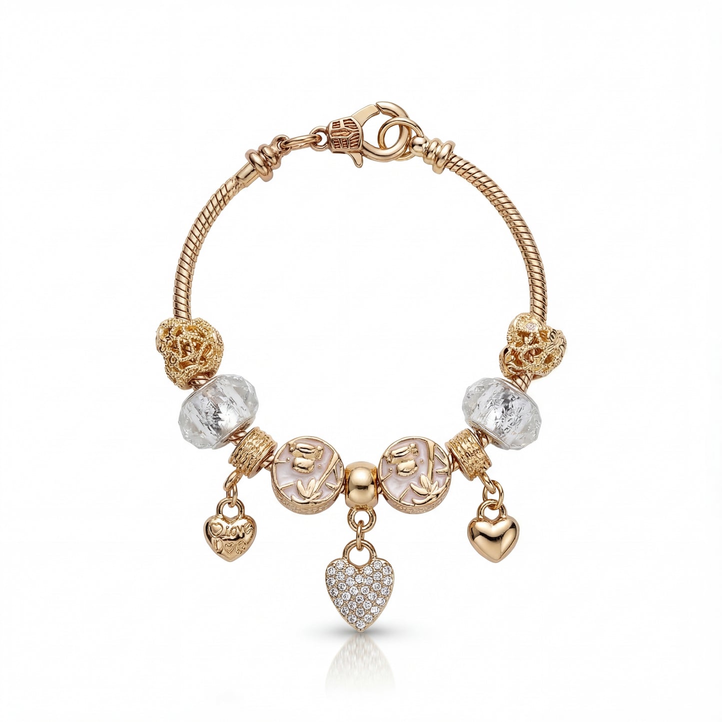 Aestify™ Golden Bloom Charm Bracelet – 18K Gold Tone | Crystal CZ Beads
