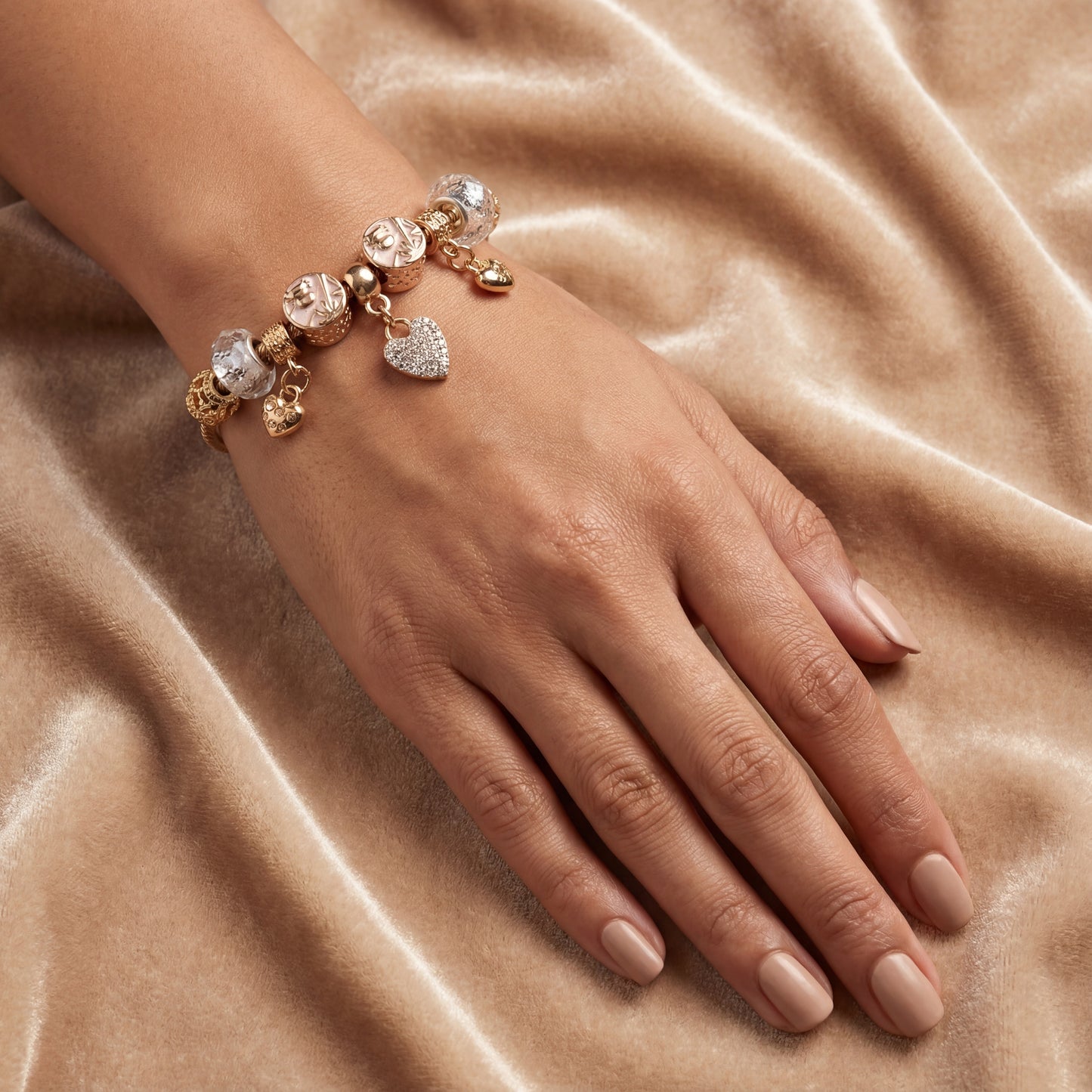 Aestify™ Golden Bloom Charm Bracelet – 18K Gold Tone | Crystal CZ Beads