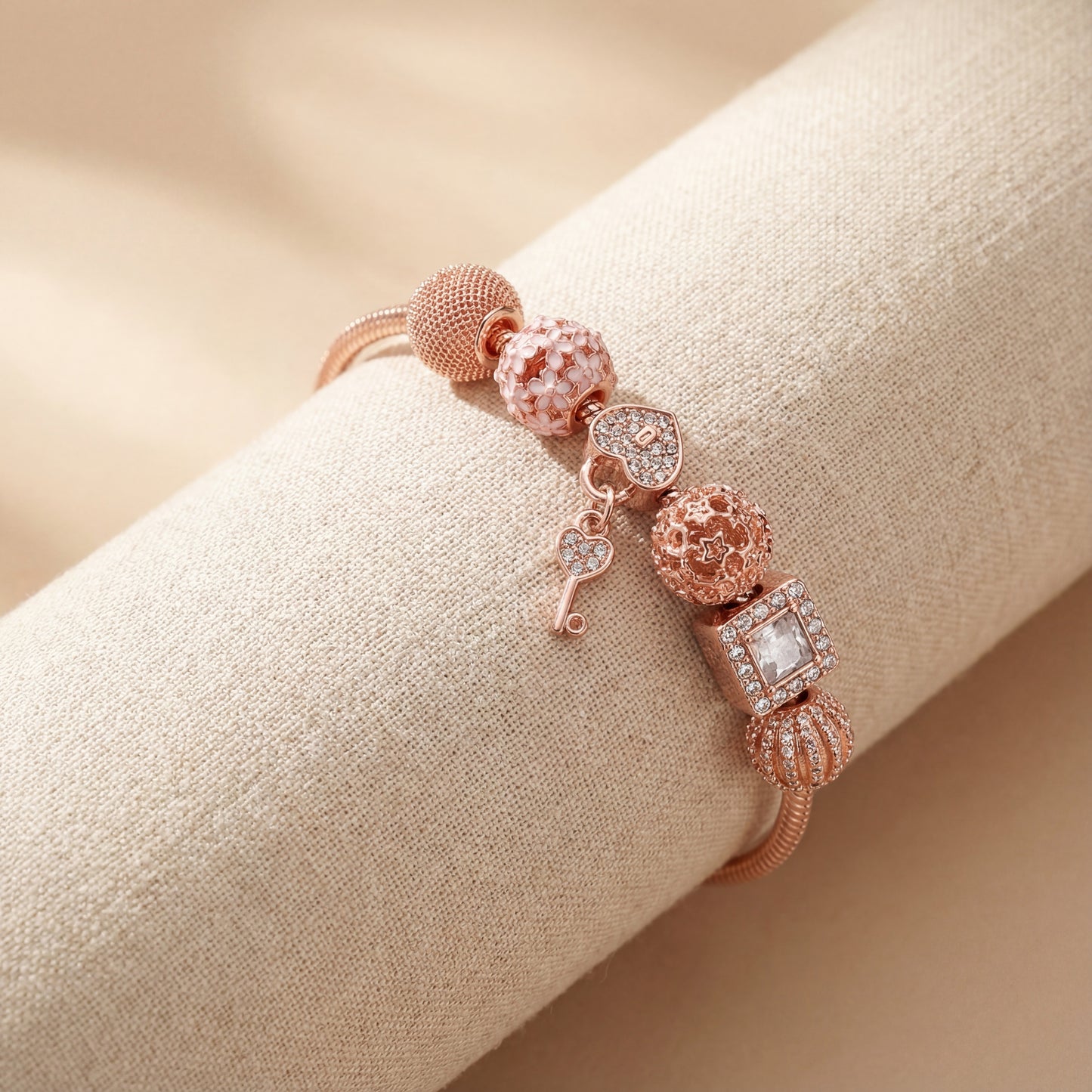 Aestify™ Rose Luxe Crystal Charm Bracelet – 18K Rose Gold Tone