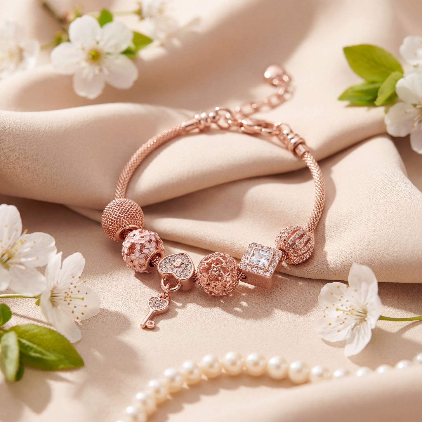 Aestify™ Rose Luxe Crystal Charm Bracelet – 18K Rose Gold Tone