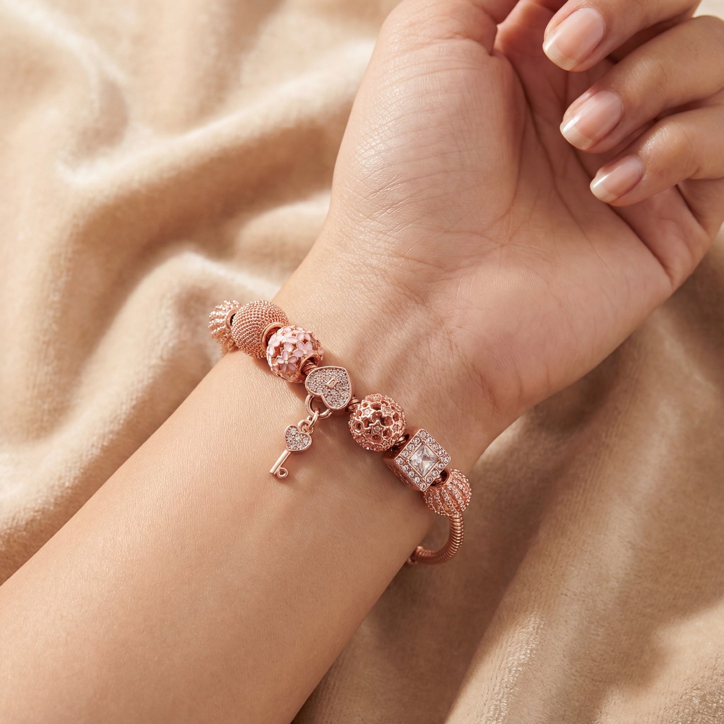 Aestify™ Rose Luxe Crystal Charm Bracelet – 18K Rose Gold Tone