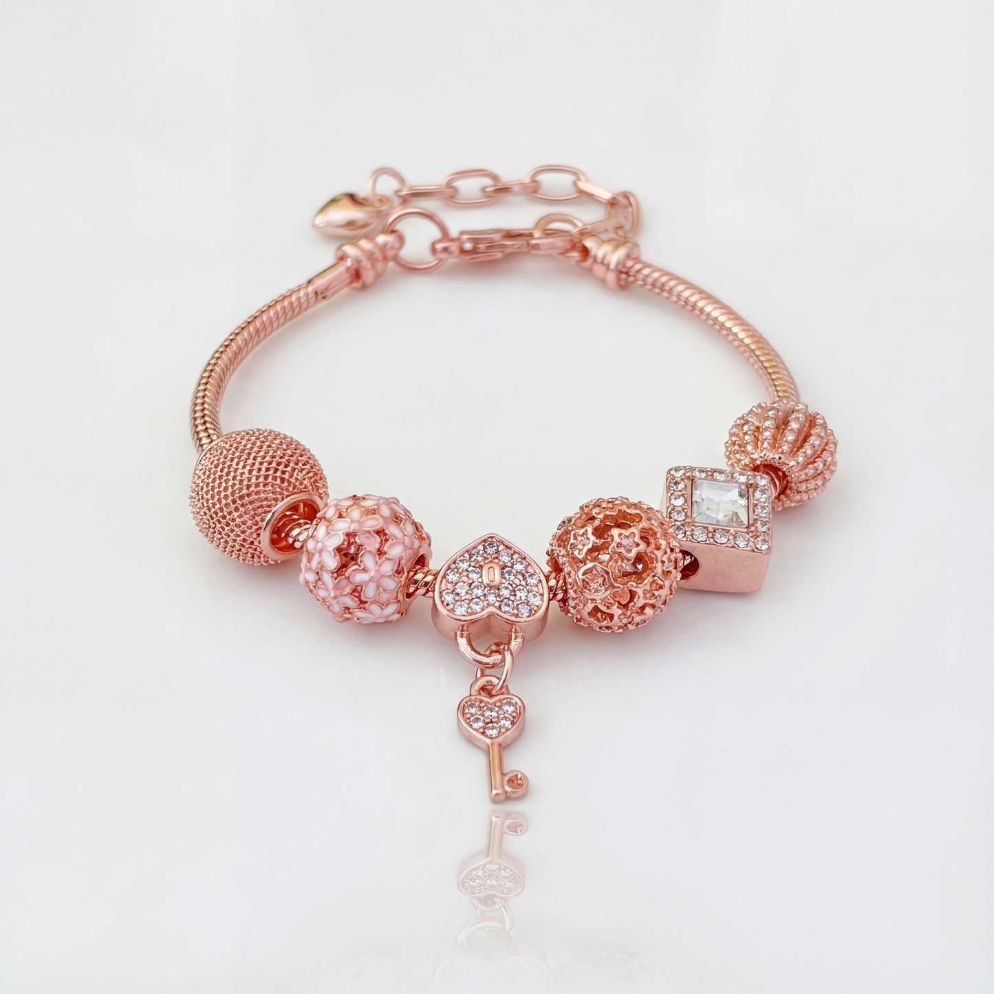 Aestify™ Rose Luxe Crystal Charm Bracelet – 18K Rose Gold Tone