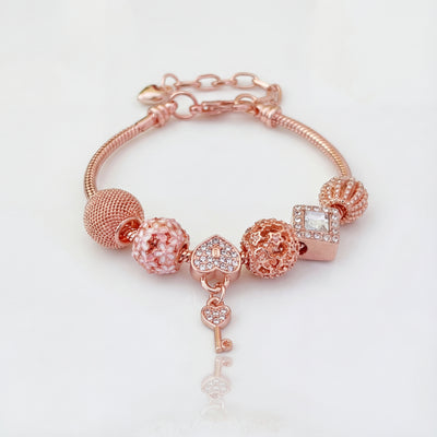 Aestify™ Rose Luxe Crystal Charm Bracelet – 18K Rose Gold Tone
