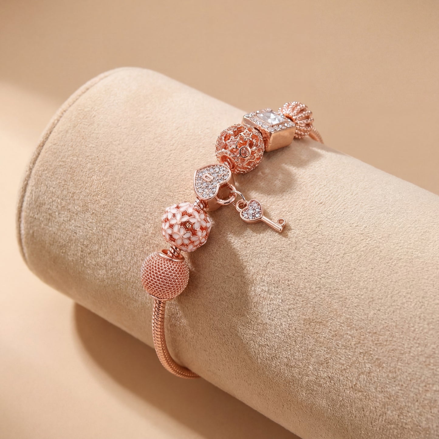 Aestify™ Rose Luxe Crystal Charm Bracelet – 18K Rose Gold Tone